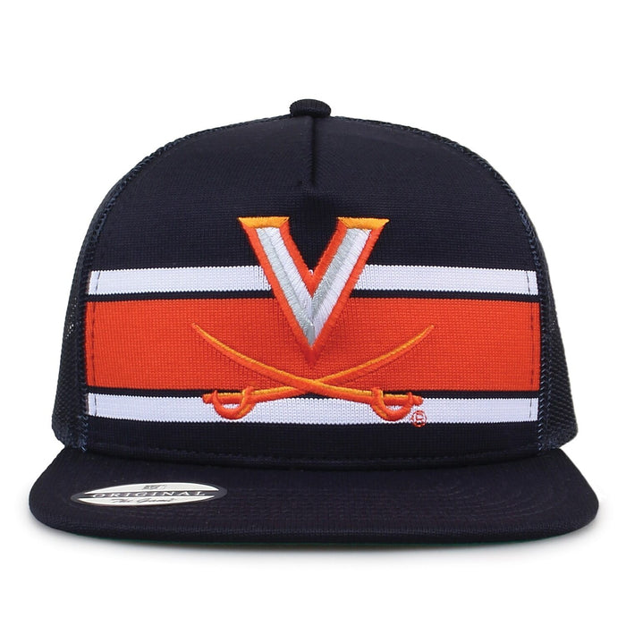 University of Virginia Class of '92 trucker hat, front view with embroidered logo and stripes