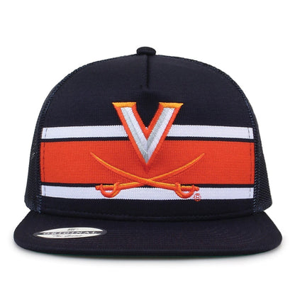 University of Virginia Class of '92 trucker hat, front view with embroidered logo and stripes