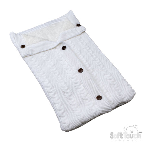 WHITE RECYCLED ACRYLIC CABLE SWADDLE WRAP (NB-6 Months) (PK4) ESW800-W