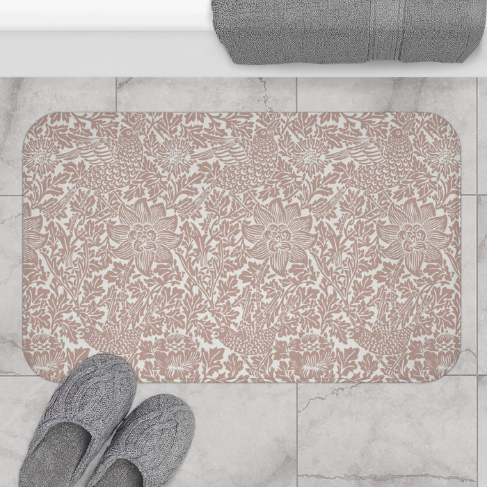 William Morris Bath Mat Bird and Anemone Terracotta