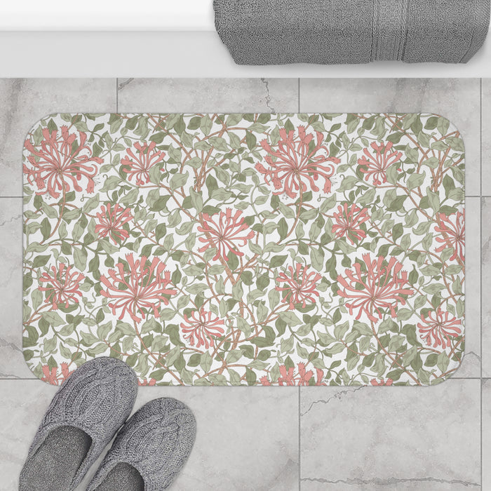 William Morris Bath Mat Honeysuckle Green Pink