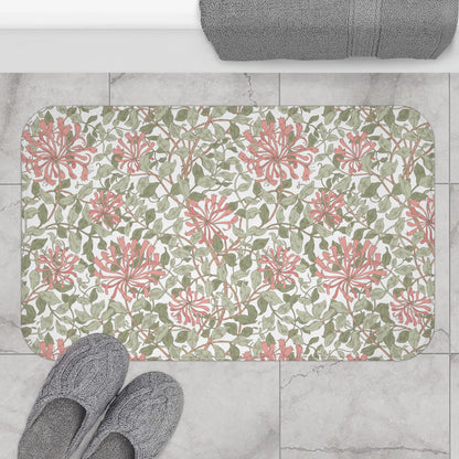 William Morris Bath Mat Honeysuckle Green Pink