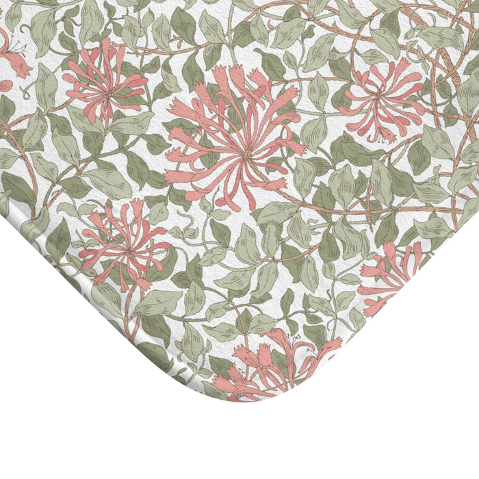 William Morris Bath Mat Honeysuckle Green Pink