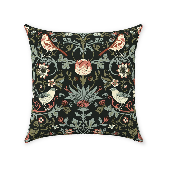 William Morris Cotton Pillows Enchanted Strawberry Thief Dark Night