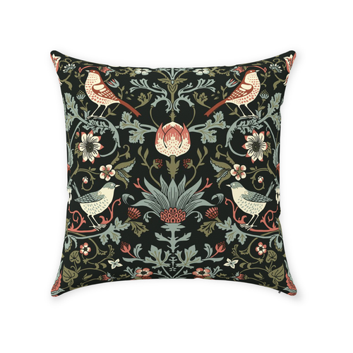 William Morris Cotton Pillows Enchanted Strawberry Thief Dark Night