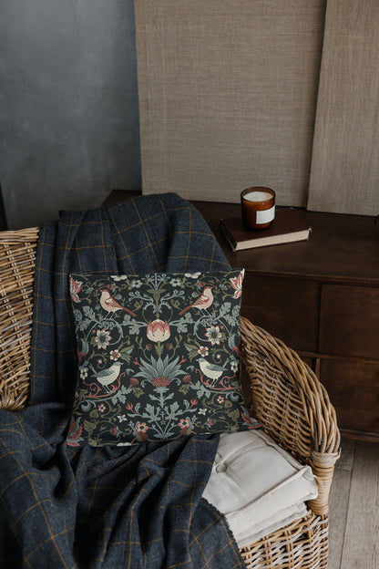 William Morris Cotton Pillows Enchanted Strawberry Thief Dark Night