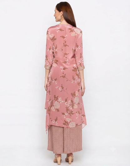 Windance Embroidered Kurta With Printed Pants featuring a wrap-style high-low embroidered kurta paired with elegant printed pants for contemporary ethnic wear.