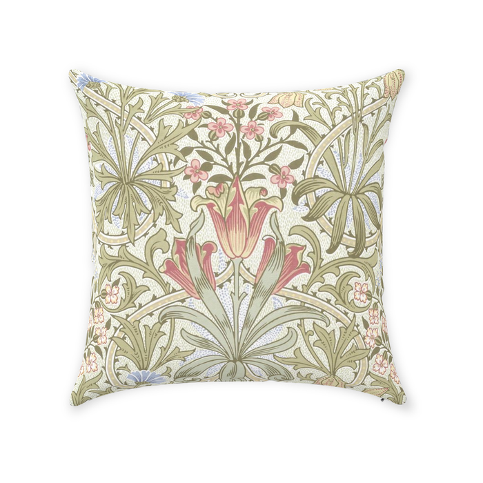 Woodland Weeds Cotton Throw Pillows William Morris Sage Pink