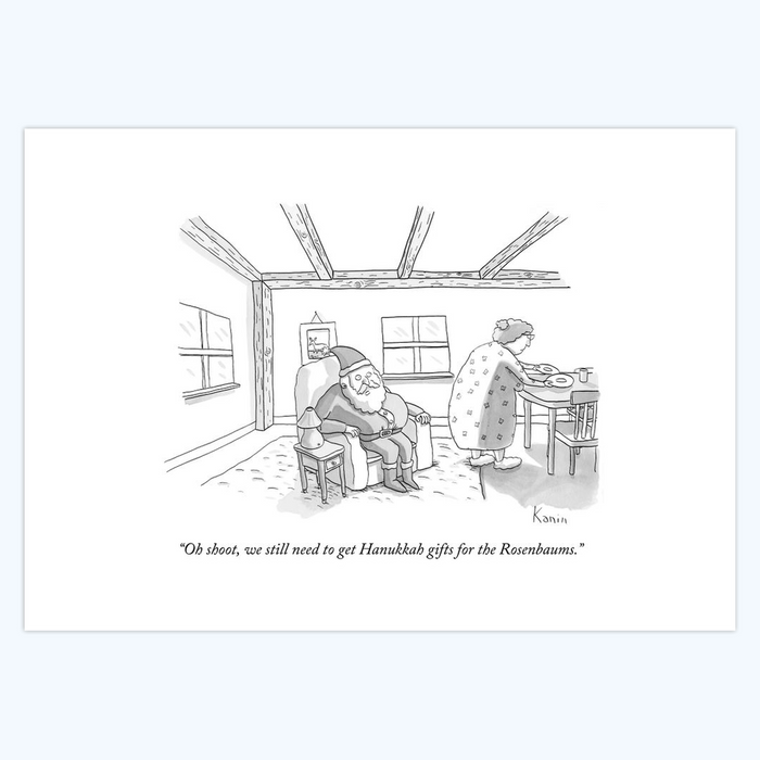 Zachary Kanin: "Oh shoot, we still need to get Hanukkah gifts for the Rosenbaums." 5x7 Holiday Cards