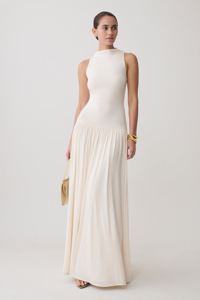 Zsela High Neck Modal Maxi Dress - Ivory